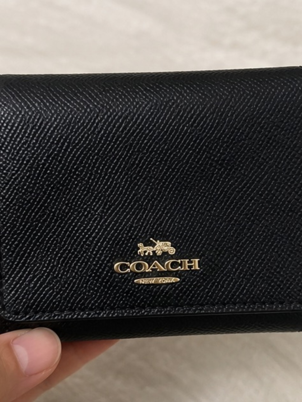 Coach F37968 Black Crossgrain Leather Small Trifold Wallet – New